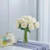 Decorative Flowers 10pcs Ivory Roses Artificial Fake Silk RealisticRoses Bouquet With Long Stems For Wedding HomeParty