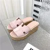 Hoogwaardige zomer dikke bodem open teen suède sandalen slippers wig houten zool echt lederen vrouwen massief kleuren platform schoen dames hoge hiel buiten vakantie