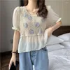 Camisetas para mujeres Impresión floral Manga corta Blusa 2024 Túnica suelta de verano Patrón de flores femenino Chiffon Regular P04