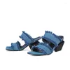 Scarpe eleganti blu il tempo libero traspirante piccolo di punta quadrata 6 cm tallone alto accogliente elegante taglia 34-41 slittamento fatto a mano sulla scarpa da donna estiva hl536 muyisexi