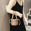 Drawstring Retro Women Handtassen Tas Tassen Handtas rieten rattan tas schouderwinkelen stro opslagmand Organisator bakken