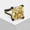 Amorita Boutique Yellow Square Full Drill Design Fashion Fashion Fonction Shiny Femme Ring 240423