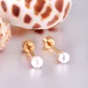 Stud Stainless Steel Earrings 8mm White Pearl Screw Stud Earrings for Women Girls Tiny 20G Piercing Sleeper Mens Fashion Tragus Ears d240426