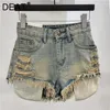 Kvinnors shorts Broken Hole Denim 2024 Summer High midja Tassel Fur Edge A-Line Wide Leg Pants Female Trendy 11xx9180