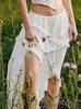 HOUZHOU Elegant White Skirt Women Summer Fairycore Y2k Skirt Slit Vintage Sweet Ruffles Korean Fashion Streetwear Female Outfits 240425