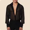 Chemises décontractées pour hommes Summer pour hommes Black Thin Sheer Mens Shirt Breathable Top Night Show