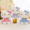 新しい格子縞のスカート猫ぬいぐるみ人形コスチュームフラワースカート猫人形の女の子の誕生日プレゼント、卸売りのためのワンピース