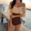 Costumi da bagno femminile cottagecore y2k monokini mezza manica da bagno dolce abito da bagno femminile 2024 sexy spalla fata balza da bagno da bagno da un pezzo