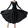 Stage Wear Womens Ballroom Lyrical Dance Dress Lace Long Sleeve Patchwork Rooks voor Waltz Cha-Cha Performance Competition