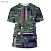 T-shirt maschile maglietta stampata con chip elettronico 3D con pattern a circuito fresco maschile hip-hop street street casual equipaggiamento a maniche corte topxw