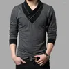 Costumes masculins A3339 Brand de mode tendance Slim Fit à manches longues T-shirt Men Moss Patchwork Collar T-shirt V-Neck T-shirt Coton Shirts