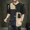 Herren lässige Hemden Chinesisches Hemd im chinesischen Stil Baumwolle Tang Anzug Hanfu Retro Farbblock Patchwork Kleidung Harajuku Top Männer Kleidung 5xl