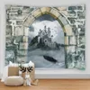 Tapestries Living Room Wall Canvas Tapestry 3D Printed Vintage Style Stone Wall Door Castle Home Bedroom Background Art Asthetic Room Decor