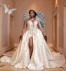 Vintage One épaule Robe de mariée 2024 Perles Appliques femmes Brides robes blanches une ligne arabe Dubai Bridal Robes Vestido de Noiva