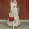 2024 Kadın Polka Dot Uzun Kollu Elbise Şık Kemerler Parti Çöp Gevşek Maksi Elbise Kadın Müslüman Kaftan Fas Abaya Hijab S-5XL 240415
