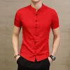 Erkekler Sıradan Gömlek Erkek Yaz Gömlek Stand Yakası Kısa Kollu Üst Renk İnce Uygun Düğüm Düğmeleri Çince Gelenek