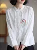 レディースブラウスの女性シャツ2024春夏カジュアルマンダリンカラーボタン刺繍長いトップススリムタイプのブラウス