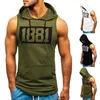 Heren tanktops heren hoodie tanktop gym training hoodie mouwloze fitness spier gesneden pocket t-shirtl2404