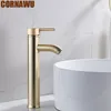 Rubinetti del lavandino del bagno spazzola per lavabo oro miscelatore di rubinetto freddo del rubinetto del ponte motivano tocco in acciaio inossidabile a singolo foro dorato