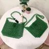 Evening Bags Transparent Agate Green Handwoven Crystal Beaded Bag Fashion Retro Women's Shoulder Casual Versatile Commuter Handbag