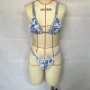 Set Beachcici Kadın Baskılı Çift Kayış Bikini Set Seksi Twopiece Sütyen Beyaz Beyaz Porselen Çelik Strap Briefs Bikini Beach Giyim