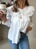 Blouses pour femmes Gypsylady Français Chic Elegant Shirt Blouse Blanc Blue Blue en dentelle rose coton Printemps Summer Soule longue Femme Femme Femmes Tops