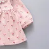 Robes de fille printemps et automne robe pour enfants filles dessin animé cerise imprimement couche couche à manches longues douces et mignonnes robe princesse