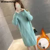 Robes décontractées en velours chaud robe en tricot coréen élégant pull lâche épaississant les femmes midi vestidos automne