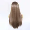 Synthetic Wigs lace front wig straight black gray brown high gloss color light wave baby hair no glue Q240427