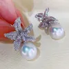 Studörhängen 2024 Pearl Princess Temperament Star for Women Tiktok European och American Fashion Can Love Small Ear Buckle Jewelry