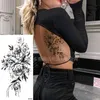 Ws9a tatueringsöverföring skissblommor skiss tatuering rosblommor svartvita blommor tillfälliga tatueringar klistermärke storlek 240426