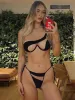 Set şifreleme seksi kesim bikini mayo iki parçalı set moda kıyafetleri sıcak yaz plaj kıyafeti örgü tatil mayeti gör