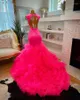Party Dresses Fuchsia Pink Sparkly Long Evening Pageant Ceremony for Black Girl 2024 Luxury Diamond Sheer Prom Birthday Gala Dress