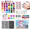 Tattoo Transfer Halloween Glitter Colors Tattoo Kit med stencil limborste Makeup Glitter Body Art Design för barn kroppsmålning glitterpulver 240426