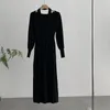 Casual Dresses Elegant Halter Sticked Long Dress Fashion Y2K High Street Style Black Simple Women Korean Hollow Out Vestido T506