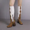 Bottes en cuir de haute qualité pour les femmes mode talons épais chaîne zip knee non glissée confort