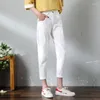 Jeans féminins à haute taille lâche décontractée minimaliste de style harajuku, version coréenne blanche harun pantalon de radis recadré