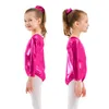 Aoylisey Ballet Dance Shinny Metallic Trikots für Mädchen Gymnastik BodySuit Langarmd Gold Romber Spandex Kostüm Kinder tragen 240412