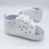 Stiefel Initialen Diamant Custom Design Baby Kleinkind Schuhe Voll weiß Taufe Säuglinge Babyschuhe Neugeborene erste Walkers Schnürung