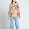 Women's Blouses Women 2024 Spring And Summer Long-sleeved Ruffled Retro Lace Printed Shirt