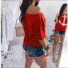 Boat Anchor Print Summer T-shirt Sexy Off Shoulder Half Sleeve Dames Casual losse T-shirt Wit Red Plus Size S-5XL Tees Tops 240424