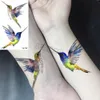 Tatueringsöverföring färgglad kolibri små tillfälliga tatueringar för kvinnor flickor lavendel plommon blomma falsk tatuering klistermärke bröllop hals tatoos örat 240427