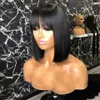 Synthetic Wigs 100% density straight Bob wig with bangs short all machine designed for women to make human hair wigs Q240427