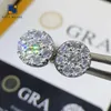 GRA certified sterling silver moissanite stud earrings screw back cluster round diamonds ear stud for women men