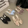 Suojialun Spring Brand Frauen Sandal Mode große Blumen Damen elegante Slingback -Schuhe weiche flache Outdoor -Kleid Mules Schuhe 240425