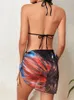 Swimwear pour femmes Sexy Black Butterfly Print Bikini Ensemble 2024 Femmes Halter Push Up Mesh Jupe 3 Pieds Swimsuit Beach Bathing Costume Holiday