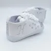 Stiefel Initialen Diamant Custom Design Baby Kleinkind Schuhe Voll weiß Taufe Säuglinge Babyschuhe Neugeborene erste Walkers Schnürung