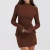 Robes décontractées automne fille hip enveloppe robe mode o cou manche longue flip mini dames élégant couleur solide bureau français 2024