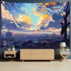 Wandteppiche Cartoon Girl Landschaft Wandteppich Wand Hanging Boho bunte Kawaii Ölmalerei Kunstraum Schlafsaal Dekor Hintergrund