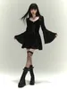 Casual klänningar designade Goth Fashion Women Dress Long Flare Sleeve Slim Pullover Square Collar Lace Patchwork Gothic Style Ladies